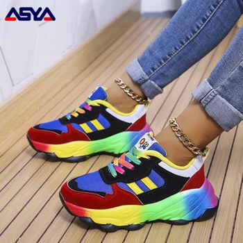 ASYAPOY, новая модная весенне-осенняя спортивная женская обувь на платформе со шнуровкой спереди, высококачественная Повседневная обувь