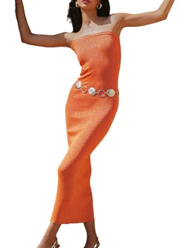 Женское макси-платье без бретелек с открытой спиной, украшенное блестками, для летних вечеринок и коктейльных мероприятий
