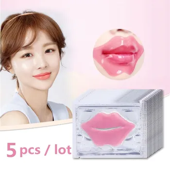 5Pcs Beauty Super Lip Plumper Розовая Хрустальная Коллагеновая маска для губ Патчи Увлажняющая Эссенция От морщин Корейская Косметика для ухода за кожей