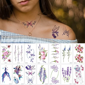 маленькая цветочная татуировка, бабочка, медуза, милая временная татуировка, наклейка для женщин, девочек, детей, поддельная водонепроницаемая татуировка на руке, шее