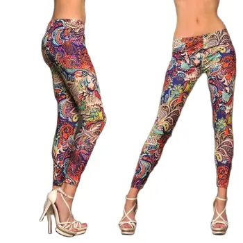 совершенно новые женские Сексуальные леггинсы, модные брюки с цветочным рисунком в стиле ретро с пейсли, женские леггинсы с граффити, тонкие капри-карандаш
