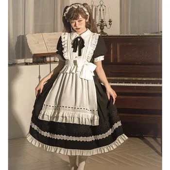 Милые пушистые японские Костюмы Горничной Каваи Аниме Косплей Вечернее Платье Черный Белый Фартук Наряды Карнавальная Школьная форма для девочек