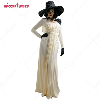 Платье Леди Вампир Димитреску с длинными рукавами, костюм для Косплея, Шляпа, ожерелье, Корсаж, Перчатки