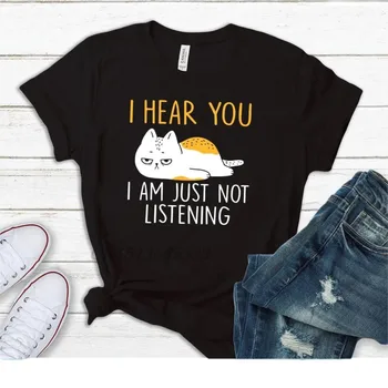 Я слышу, что ты просто не слушаешь, футболки с принтом кота, забавная функциональная хлопковая футболка Унисекс, мужской ретро-топ большого размера на пенсии