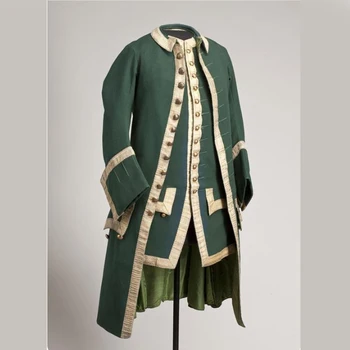 комплект униформы джентльмена 18 века, наполеоновский зеленый сюртук и жилет, театральный костюм, бальное платье Марии-Антуанетты