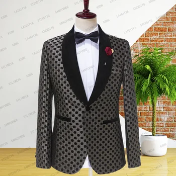 SILIWEYA2023 Новая черная шаль с волнистой точкой, мужские костюмы-тройки, офисные деловые костюмы для Свадьбы (куртка + брюки + жилет)