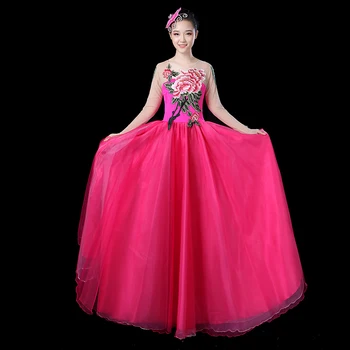 Платье для фламенко, вышивка, Классическая танцевальная одежда, Экстоическая Танцевальная одежда, Желтый костюм для выступлений, Открывающий Танцевальный наряд DL7392