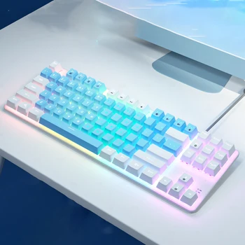 Красочная механическая 87 клавишная зеленая проводная клавиатура Axis Компьютер Ноутбук Внешний офис Киберспортивные игры 9 видов RGB подсветки