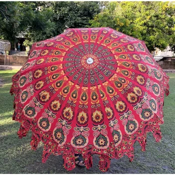 Красный и разноцветный индийский садовый зонт Ручной работы, садовый зонт для патио, хлопковый пляжный зонт, зонт от солнца