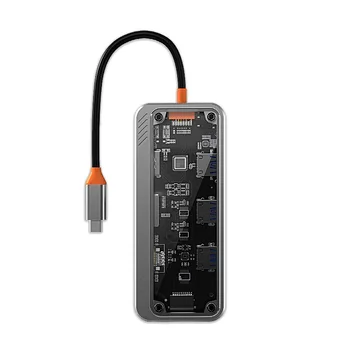 8/10 В 1 Концентратор Type C Док-станция USB-Концентратор До 4k HDMI RJ45, Совместимый С Беспроводной Зарядкой PD 100 Вт, Быстрая Зарядка USB 3,0 Адаптер