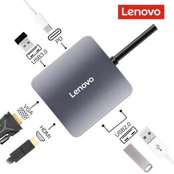 Док-станция Lenovo C06 6 в 1, конвертер Type-C, док-станции USB-C в HDMI/VGA, передача данных для ноутбука, принтера, передача HD