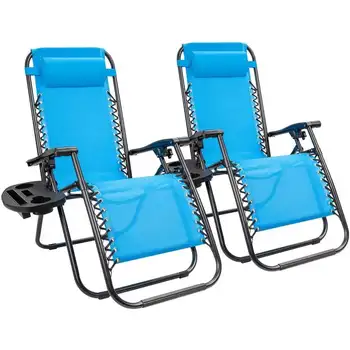 Стулья для патио с нулевой гравитацией, стулья для отдыха на лужайке, набор из 2 стульев для патио для бассейна, заднего двора и пляжа, набор из 2 (светло-синий))