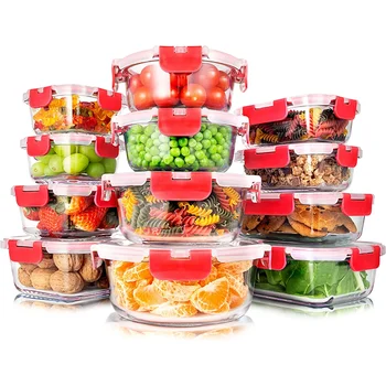 Набор стеклянных контейнеров для хранения пищевых продуктов из 24 предметов, превосходный стеклянный набор для хранения пищевых продуктов, штабелируемый дизайн