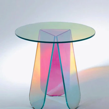 Красочный приставной столик для гостиной, Журнальный столик из акрилового прозрачного стекла, Чайный столик, Легкая роскошь и простота, круглый стол