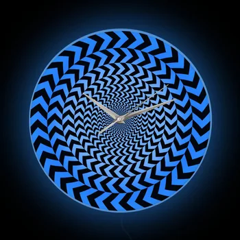 Настенные часы со спиральным дизайном оптической иллюзии со светодиодной подсветкой, сюрреалистичный арт-дисплей, неоновая вывеска, светящиеся настенные часы с вихрем