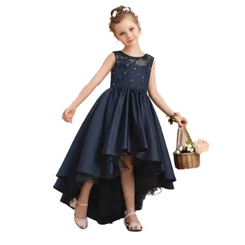 YZYmanualroom Платье с цветочным узором для девочек Асимметричное атласное платье для свадеб, принцессы, Первого причастия, Праздничной одежды
