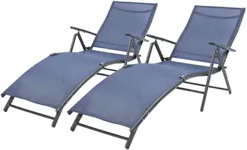 Шезлонг для отдыха на открытом воздухе, Регулируемый шезлонг, Складные кресла, набор из 2 штук, синий