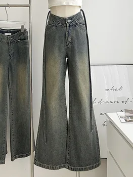 Расклешенные джинсовые брюки, женские винтажные джинсовые брюки y2k, женские модные свободные брюки с высокой талией, уличная одежда в стиле ретро