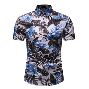 Популярная летняя мужская Гавайская рубашка с принтом листьев, мужская повседневная одежда, пляжные рубашки в стиле Бохо, Мужские