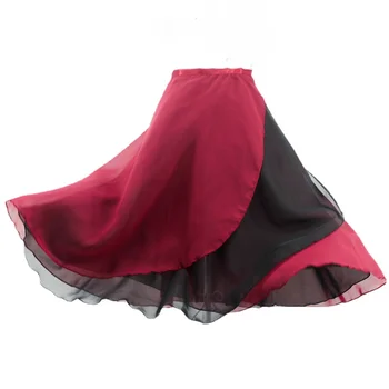 Женская Длинная Балетная юбка, Лирическое шифоновое балетное платье, 2-слойные юбки для девочек, двухслойная двухцветная юбка на завязках