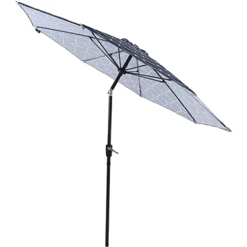 продается 9-футовый Открытый Зонт для Патио, кривошипно-раскрывающиеся и с автоматическим наклоном Рыночные зонты с 8 ребрами жесткости из стекловолокна и печатным навесом из полиэстера