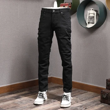 Новые Дизайнерские Модные мужские джинсы, Высококачественные Стрейчевые облегающие черные джинсы, Мужские эластичные брюки, Повседневные джинсовые брюки-карандаш Hombre