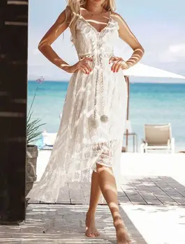 SKMY европейское и американское женское летнее сексуальное кружевное белое элегантное платье на подтяжках, пляжная юбка, вечеринка 2023, вечернее платье, свадьба