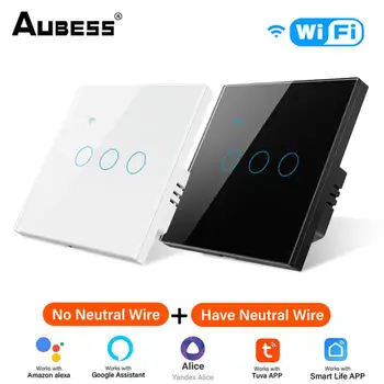 Aubess 1/2/3/4 Gang EU Tuya WiFi Умный сенсорный выключатель Домашняя Настенная кнопочная панель Smart Life Голосовое управление С Alexa Google Home
