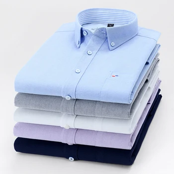 2023 Осенние рубашки из чистого хлопка для мужчин, Повседневная однотонная рубашка в полоску с длинным рукавом для отдыха, Оксфордская плотная одежда для мужчин