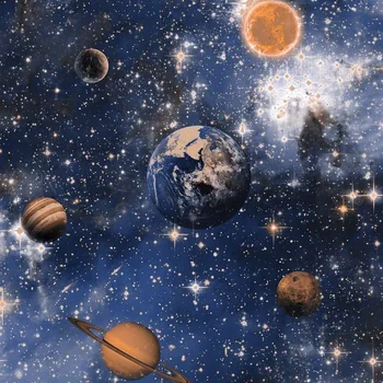 Космическое пространство, звезды, планета, обои, потолочные обои, детская комната, обои в синей тематике