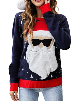 Женский Праздничный Рождественский свитер с оленем - уютный Рождественский пуловер с длинным рукавом и круглым вырезом для девочек и дам