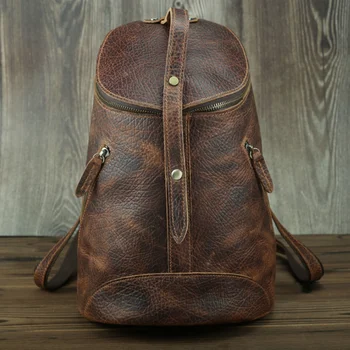 Уникальный Кожаный Рюкзак, Круглые Рюкзаки-ведра, натуральная Дорожная сумка для мужчин, мужская сумка Большой емкости