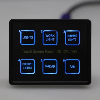 12V 24V 6 Gang LED Switch Panel Тонкая сенсорная панель управления Коробка для автомобиля Морской Лодки Аксессуары для каравана Синий свет